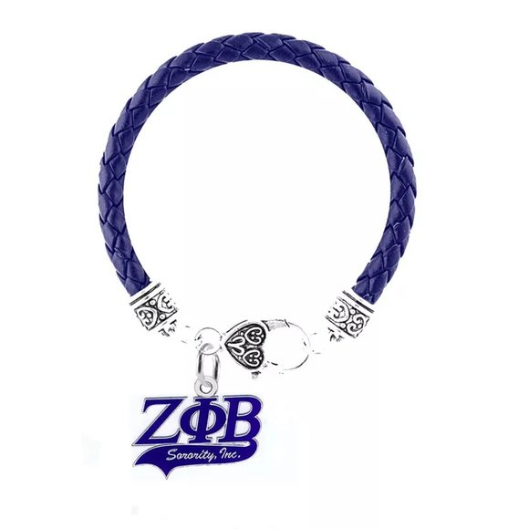 Zeta Phi Beta Bling ZPB Leather Charm Bracelet - Picture 1 of 7